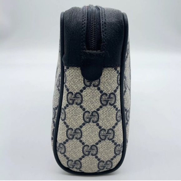 Auth Gucci GG  Supreme  Sherry Line  Navy Blue Zipper Clutch Bag BEAUTIFUL - Picture 5 of 16